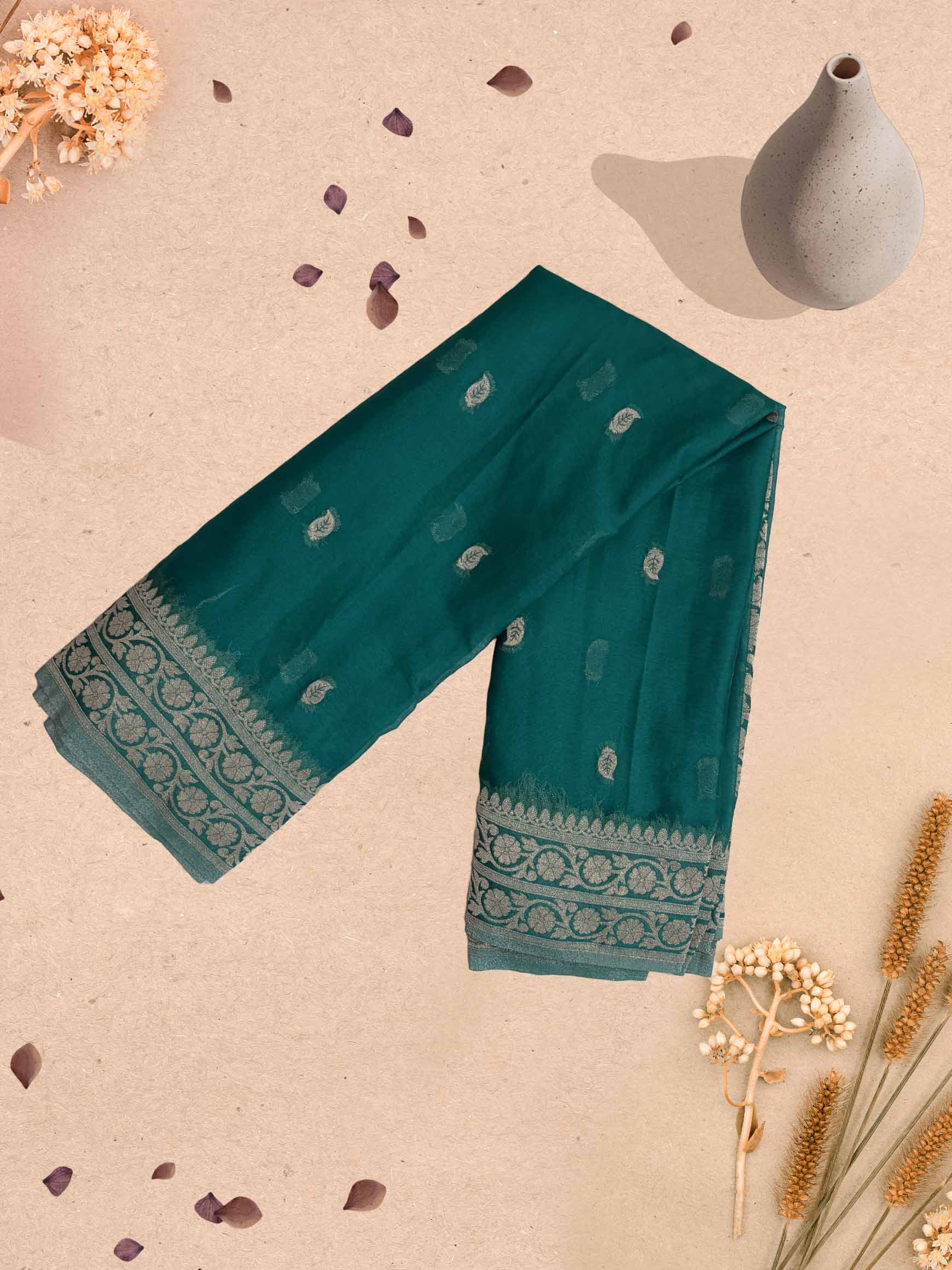 Pure shimmering chiffon saree with woven zari border